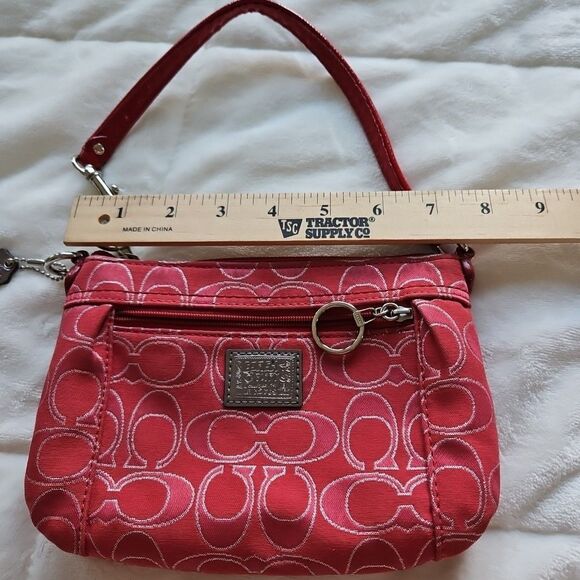 COACH Poppy Signature Lurex Large Wristlet Pouch Bag Ruby Silver EUC - Picture 7 of 10